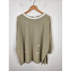 Mer Sea Catalina Oversized Poncho Sweater Knit Top Beige White Trim One Size